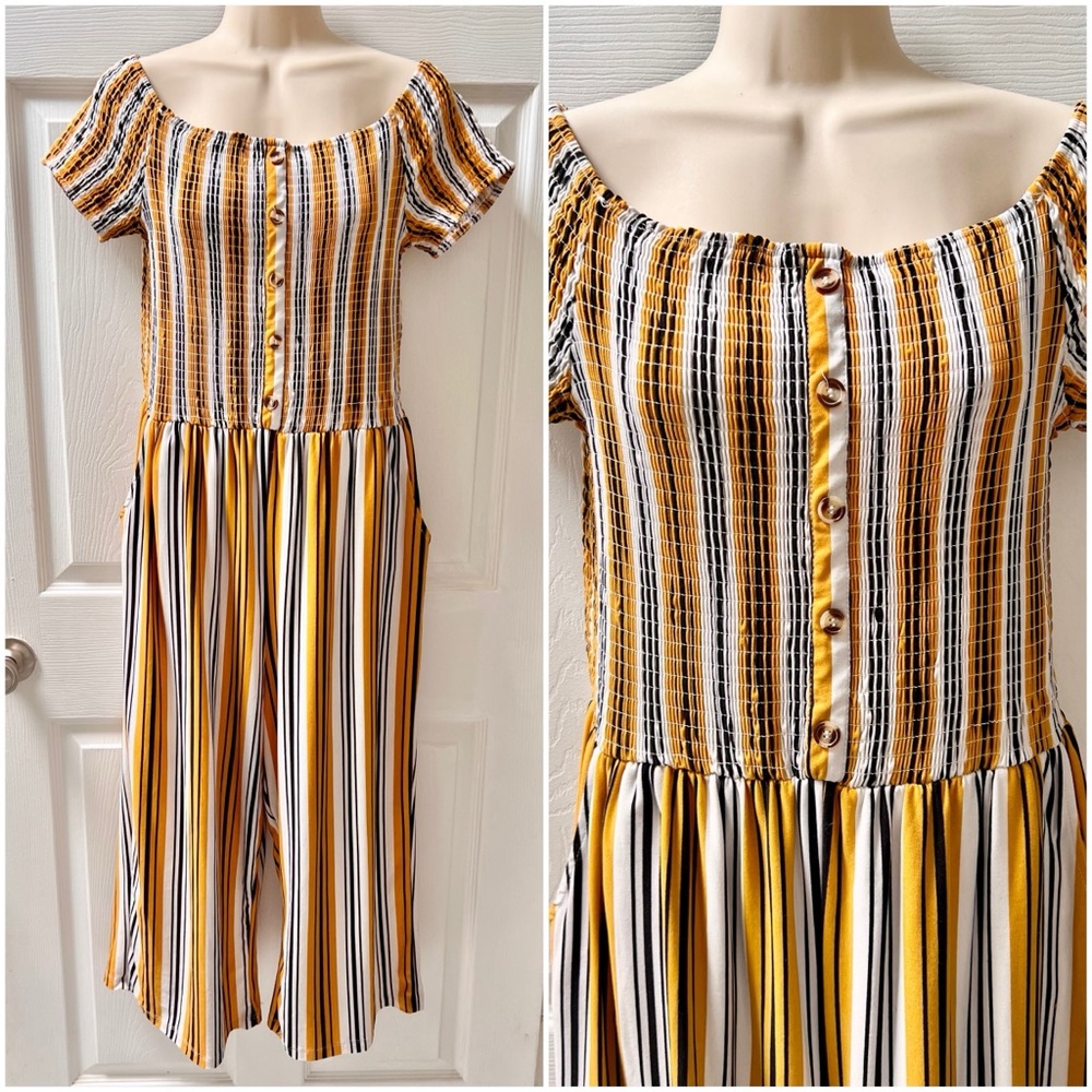 J For Justify Off Shoulder Culotte Jumpsuit, Back/Orange/White Striped, Size XL
